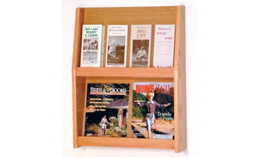 4 Magazine / 8 Brochure Slope Wall Mount Literature Display Rack - Light Oak