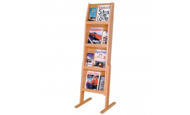 4 Magazine + 4 Brochure / 12 Brochure Slope Literature Display Floor Stand - Light Oak
