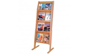 8 Magazine / 16 Brochure Slope Literature Display Floor Stand - Light Oak