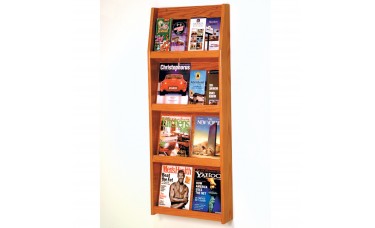 8 Magazine / 16 Brochure Slope Wall Mount Literature Display Rack - Medium Oak