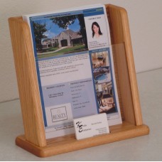 1 Pocket Oak Countertop Literature Display with Business Card Holder