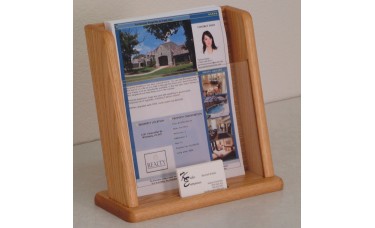 1 Pocket Oak Countertop Literature Display with Business Card Holder - Light Oak