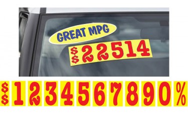 5-1/2" Red & Yellow Car Dealership Windshield Number Stickers (Package of 12)