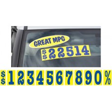 5-1/2" Blue & Yellow Car Dealership Windshield Number Stickers (Package of 12)