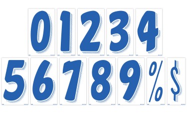 7-1/2" Blue & White Windshield Number Stickers (Package of 12)