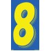 7-1/2" Blue & Yellow Adhesive Windshield Numbers - 8