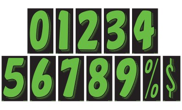 7-1/2" Fluorescent Chartreuse & Black Windshield Number Stickers (Package of 12)