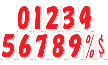 7-1/2" Red & White Car Dealership Windshield Number Stickers (Package of 12)