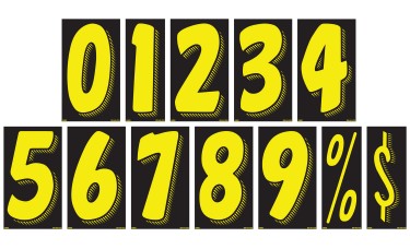 7-1/2" Black & Yellow Car Dealership Windshield Number Stickers (Package of 12)
