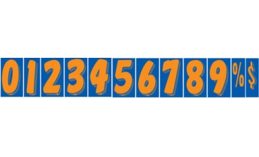 7-1/2" Fluorescent Orange & Blue Windshield Number Stickers (Package of 12)