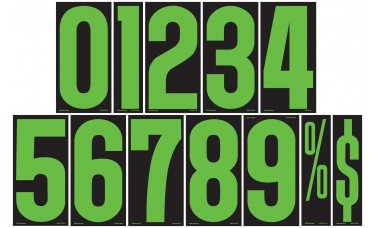 9-1/2" Fluorescent Chartreuse & Black Windshield Number Stickers (Package of 12)