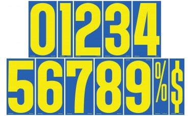 9-1/2" Blue & Yellow Car Dealership Windshield Number Stickers (Package of 12)