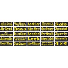 Yellow & Black Die-Cut Message Slogan Car Dealership Windshield Stickers (Package of 12)