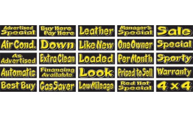 Yellow & Black Die-Cut Message Slogan Car Dealership Windshield Stickers (Package of 12)