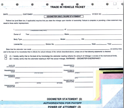 Trade In Vehicle Combination Forms (Package of 100)