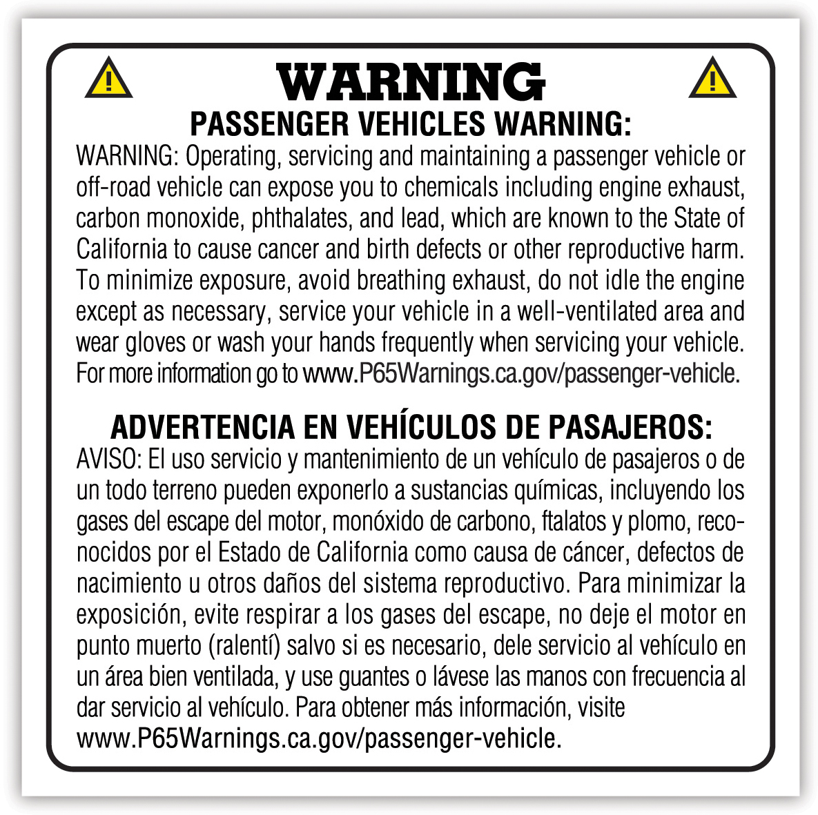 Dealer Proposition 65 Warning Stickers of 100)