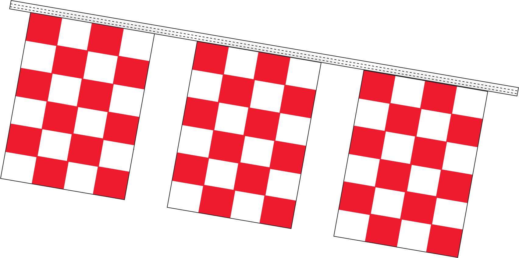 18 foot long RED WHITE CHEQUERED check BUNTING CHECK FABRIC FLAGS 