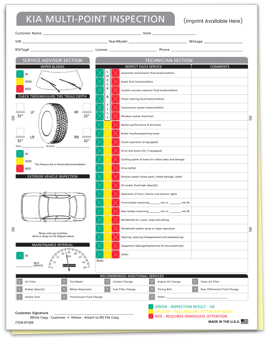 Kia Multi Point Inspection Form - Custom