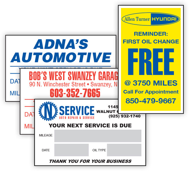 Custom WriteOn Oil Change Stickers, Static Cling or Light Adhesive