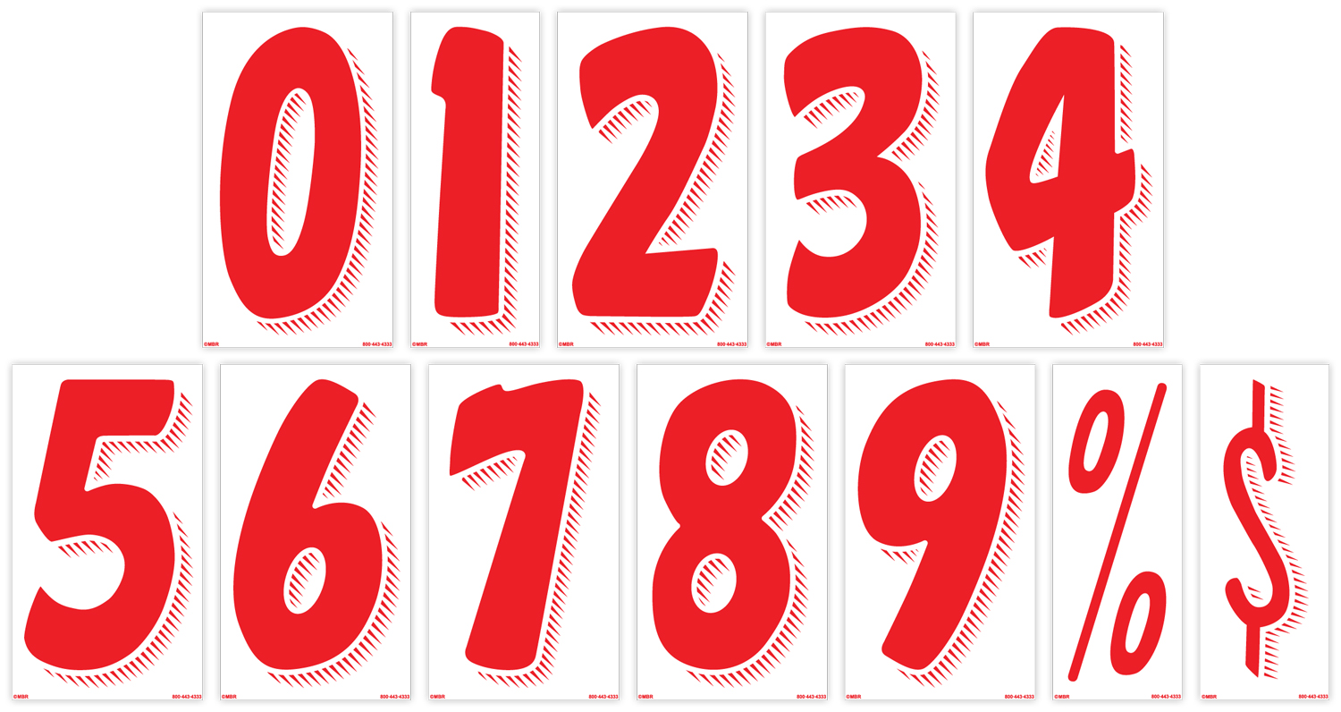 EZ Line Vinyl Decals for Cars Red and Yellow Large Number Stickers 11 Dozen Windshield Numbers Pro Pack Dealer Supplies EZ136