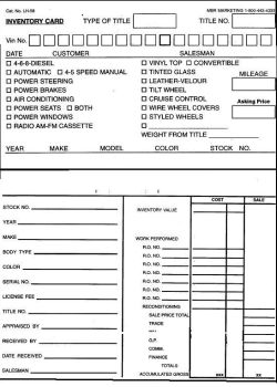 New Car & Used Car Inventory Cards 5in. x 8in. (Package of 250) - Auto ...